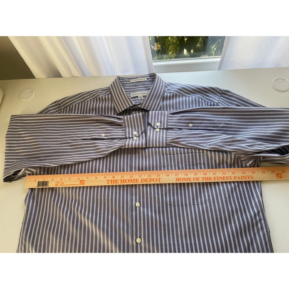 Pronto Uomo Mens XXL Dress Shirt‎ Grey Blue Striped Non-Iron Modern Fit Cotton - Picture 8 of 10